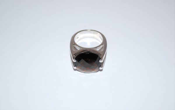 925 Ring gedigen rhodineret med facetteret røgquartz. - Image 2