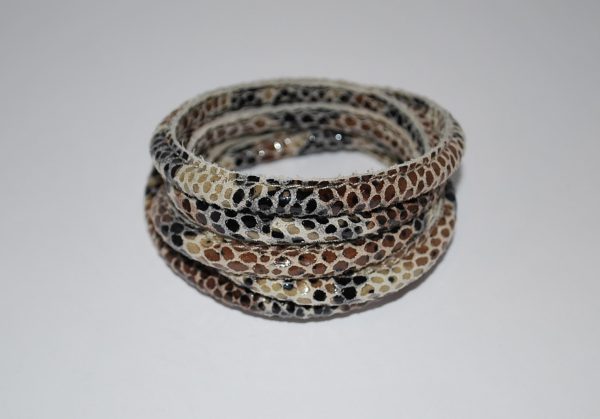 Læderarmbånd , 5 rækker- slange print.